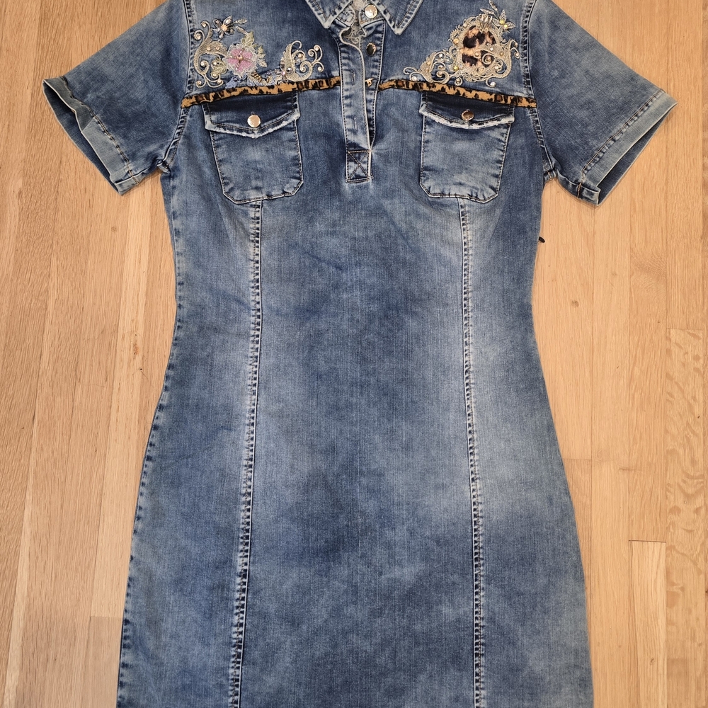 Embroidered Denim Mini Dress